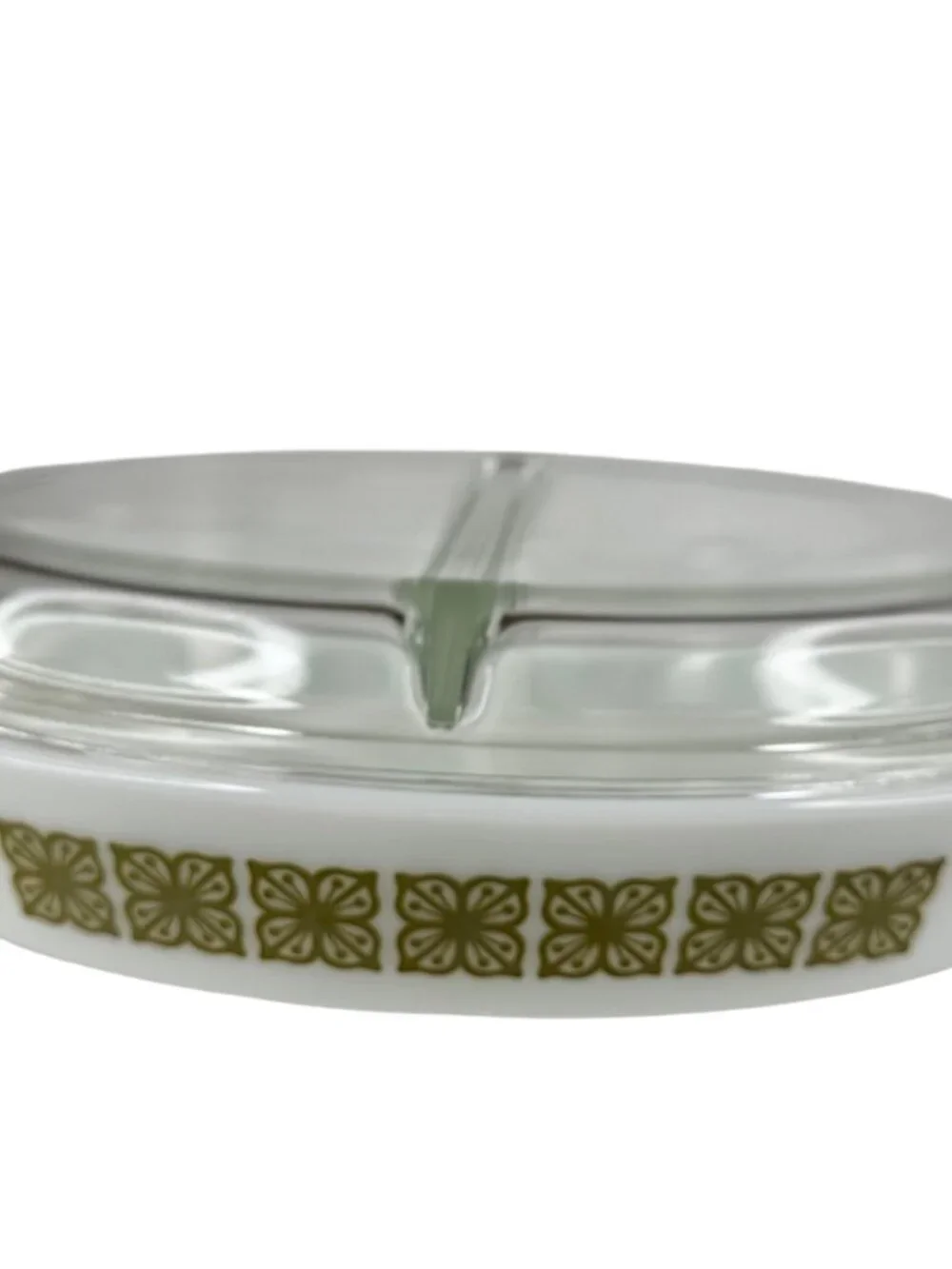 Pyrex Autumn Floral Verde Green Divided Baking Dish Lid 1 Qt MCM #31 USA Vtg 70s - Picture 4 of 16